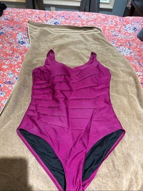 DKNY Magenta One-Piece Swimsuit with Ruching